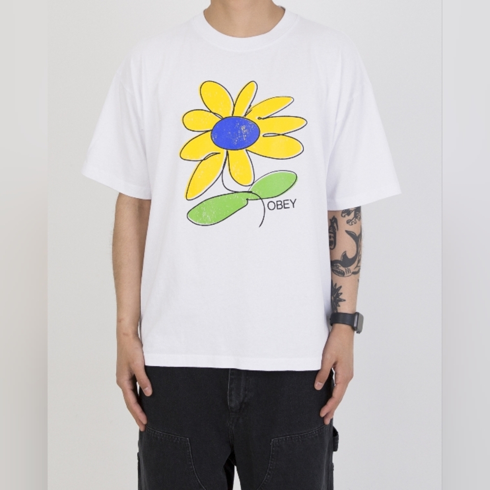 Obey Sunflower Tshirt XL White Graphic Print Short Sleeve Cotton